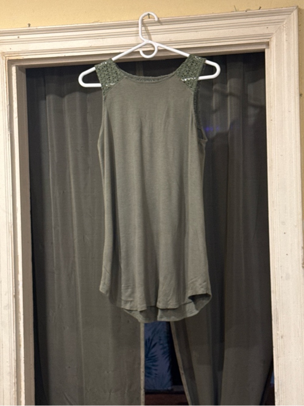 Olive Green Crochet-Trim Sleeveless Tank Top